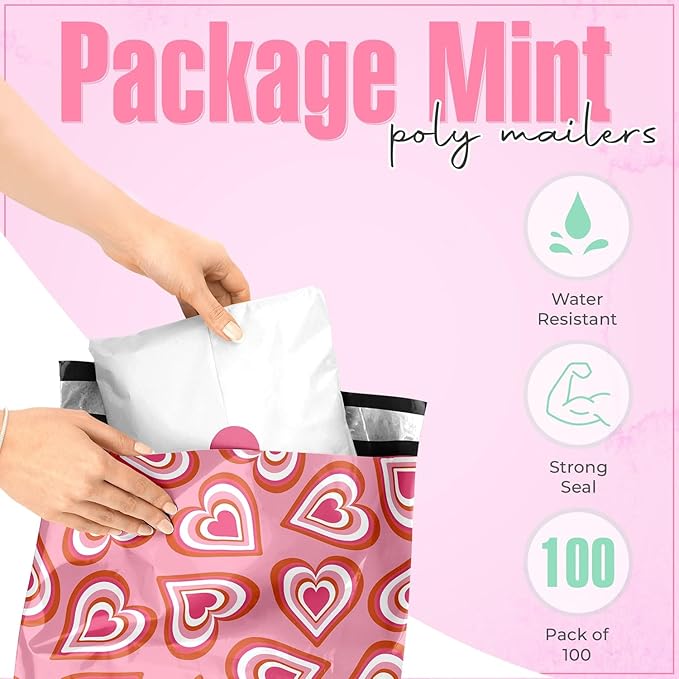 10x13 Poly Mailers – Cute Hearts – Waterproof, Tear-Resistant Shipping Bags - Image 2