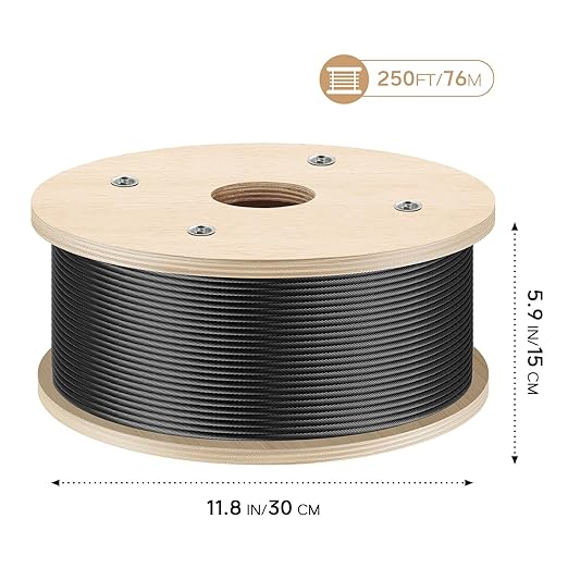3/16" Black T316 Stainless Steel Cable, 250FT Marine Grade Black Wire Rope - Image 2