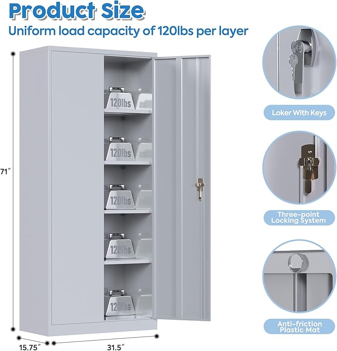 Metal Garage Storage Cabinet, Steel Lockable File Cabinet - Image 3