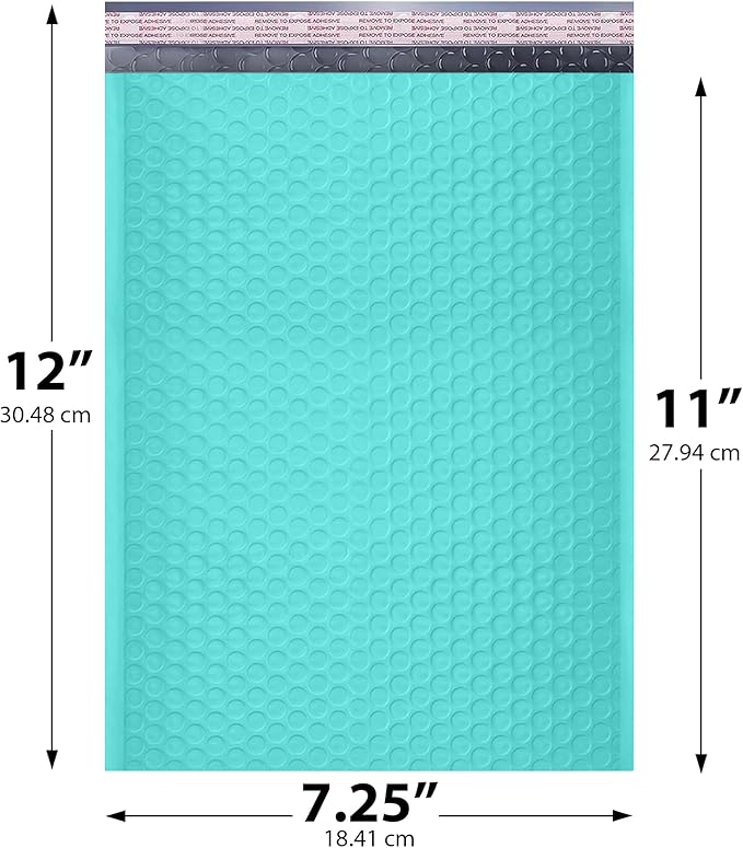 Teal Poly Bubble Mailers 7.25x12 inch #1 | Self Seal Padded Envelopes | - Image 2