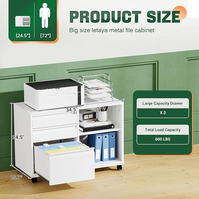 Letaya Mobile 3 Drawer File Cabinet - Image 3