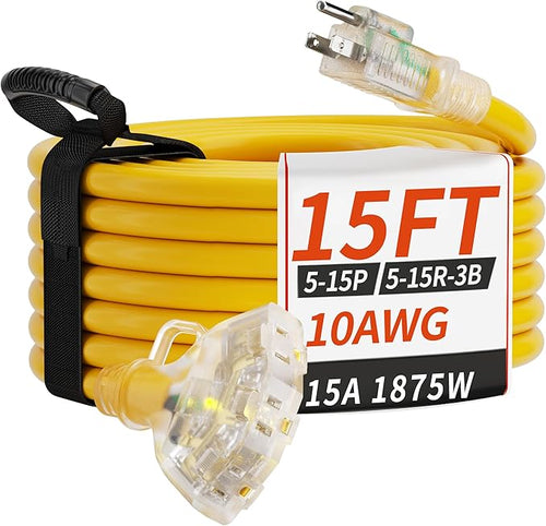 15 FT 10 Gauge Outdoor Extension Cord by PlugSaf
