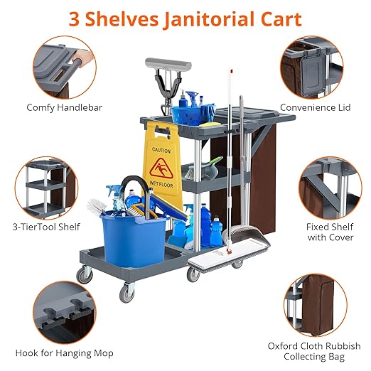 Commercial Janitorial Cleaning Cart on Wheels - Image 4