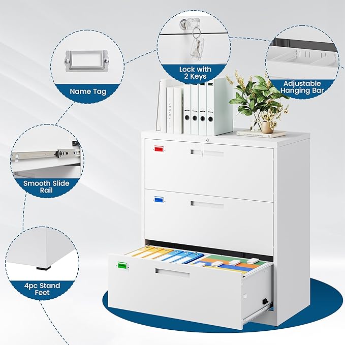 3 Drawer File Cabinet, Lateral Filing Cabinets - Image 4