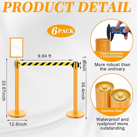 Therwen 6 Pack Heavy Duty Crowd Control Stanchions 9.8 ft Stainless Steel - Image 2