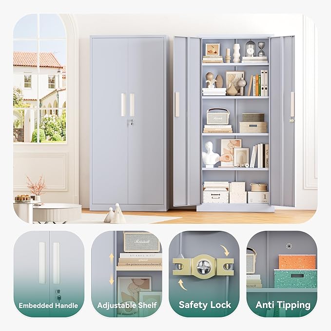 Greenvelly Metal Storage Cabinet, Lockable Steel Cabinets - Image 4