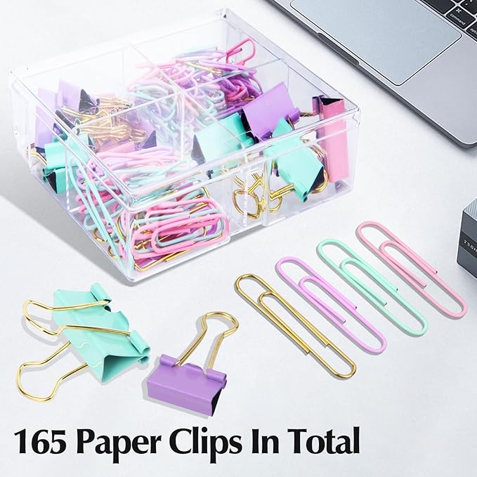 Cute Paper Clips Binder Clips Combo Set, 165 Psc, Cute Office Supplies Set - Image 2