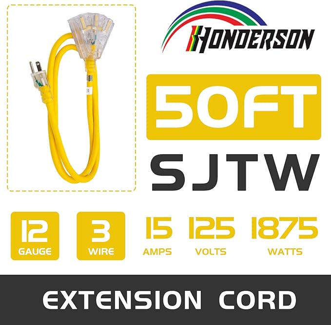 3-Outlets Indoor Outdoor Extension Cord Weatherproof - Image 2