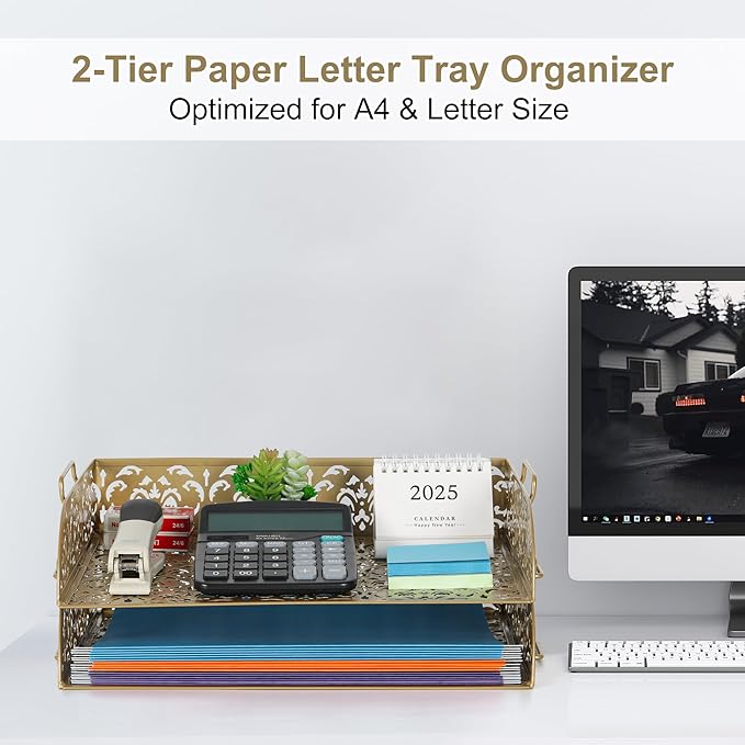 EasyPAG Paper Organizer for Desk 2 Tier Stackable Paper Tray for A4 Legal Size - Image 3