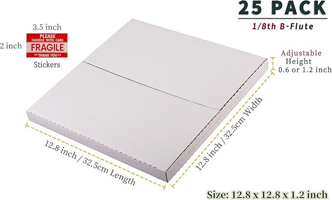 White 12" Vinyl Record Shipping Boxes, 12.8"L x 12.8"W x 1"H Corrugated - Image 3