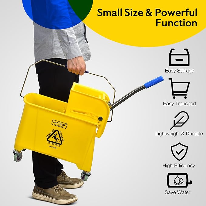Matthew Cleaning 22 Quart Compact Mop Bucket INCL.2 Pack Mop Head - Image 3