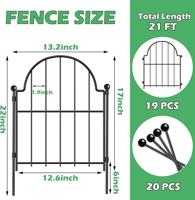 Garden Fence, 22 in x 21 ft Arched Rustproof Metal No Dig Fence Garden Fence - Image 2