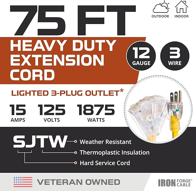 IRON FORGE CABLE 75 Foot Lighted Outdoor Extension Cord - Image 3