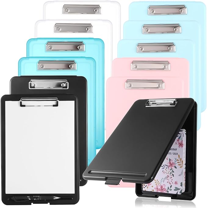 12PCS Plastic Clipboards with Storage, 9.5 x 13.5 Heavy Duty Portable Writing by Tideme