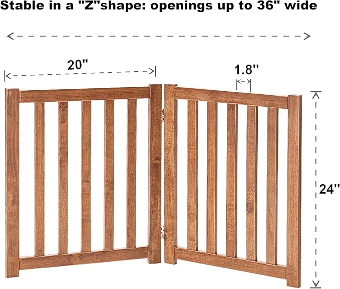 LZRS 2-Panel Wooden Free Standing Foldable Dog Gate Indoor – Solid Hardwood 24" - Image 3