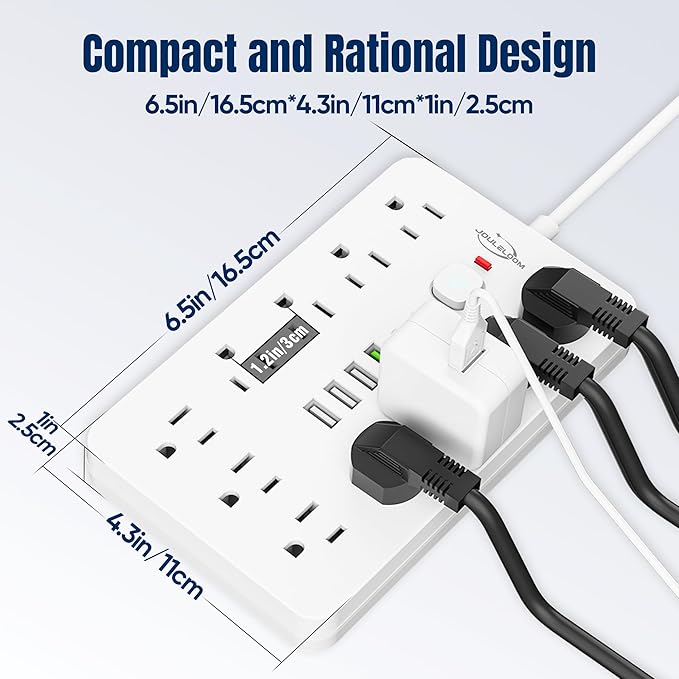 20 FT Flat Plug Surge Protector Power Strip, 11 Multiple AC Outlets - Image 6