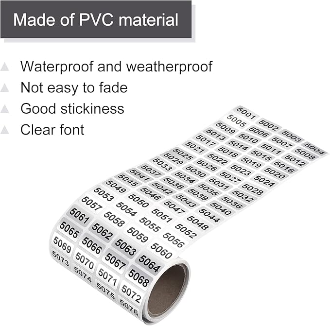 MECCANIXITY 5001 to 6000 Consecutive Number Stickers Inventory Label Black - Image 3