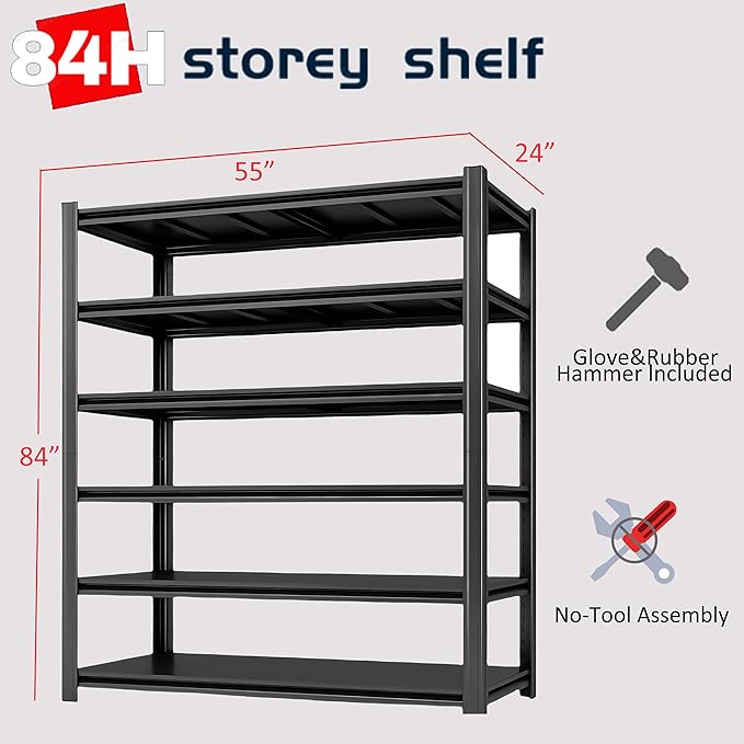 6-Tier 55" W x 24" D x 84" H Garage Shelving 3500LBS Storage Shelves Heavy Duty - Image 3