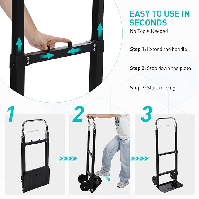 RedSwing Dolly Cart Folding Hand Truck, Portable Convertible Dolly Heavy Duty - Image 8