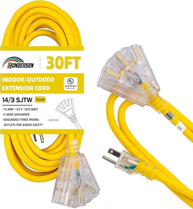 3-Outlets Indoor Outdoor Extension Cord Weatherproof by HONDERSON