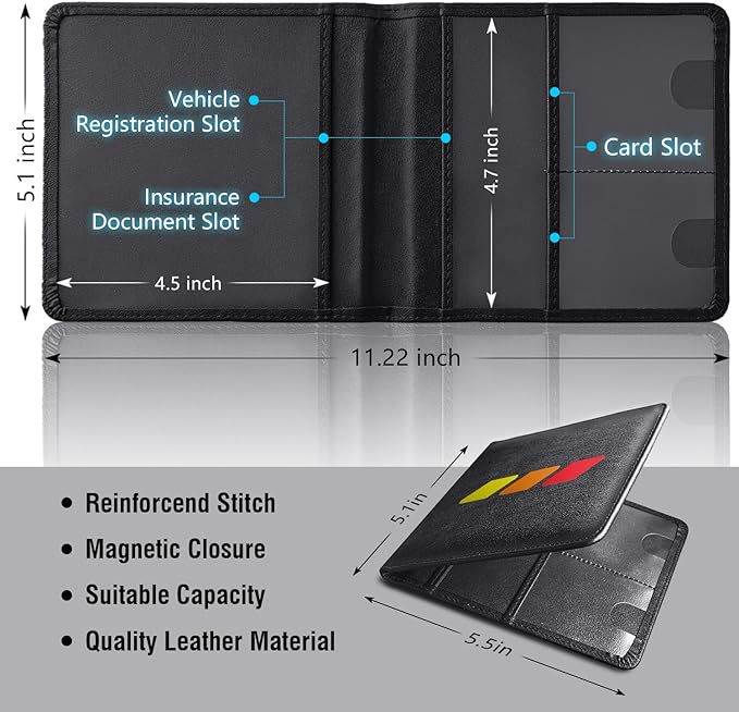 Tri-Color Sports Car Leather Registration and Insurance Holder, Vehicle Glove - Image 2
