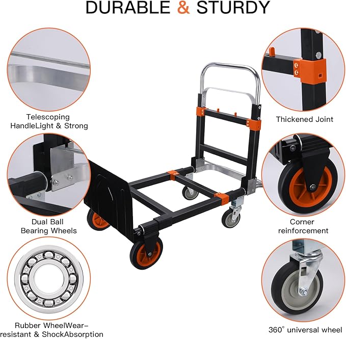 3 in1 Heavy Duty Convertible Hand Truck Dolly Cart, Folding Trolley Cart - Image 3