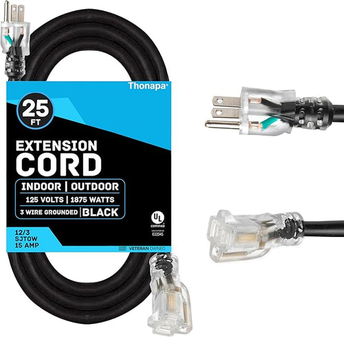 12 Gauge Extension Cord 25 Ft, SJTOW Oil Resistant & Flame Retardant Heavy Duty by Thonapa