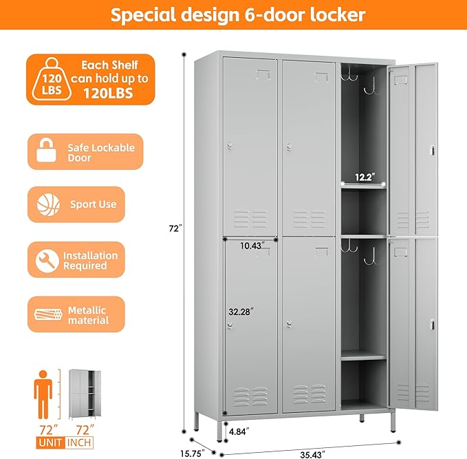 Employees Locker, 72 inch Tall Metal Storage Locker - Image 3