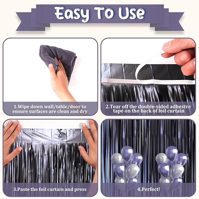 3 Pack 3.3 x 8.2 ft Matte Blue Foil Fringe Curtains, Dark Blue Tinsel Streamers - Image 3