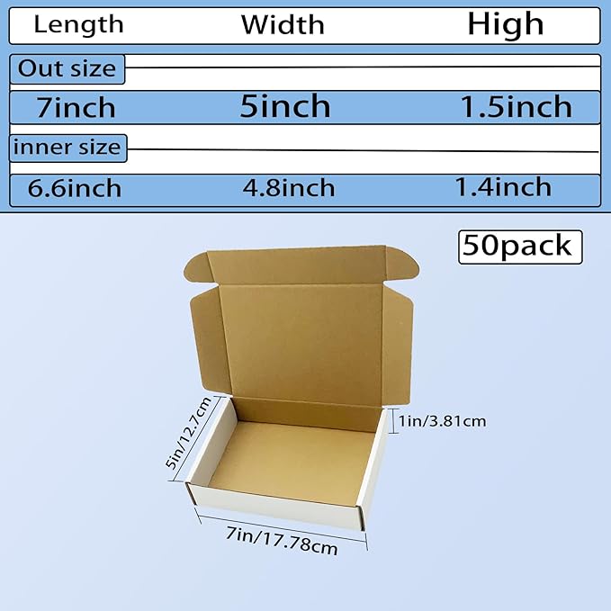 7x5x1.5 inch White Shipping Boxes 50 Pack, Small Corrugated Cardboard Mailer - Image 4