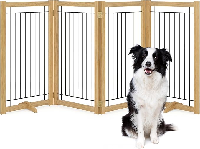 Wire Dog Gate Solid Wood Frame, Anti-Chewing, Indoor Freestanding Pet Gate by Acovy