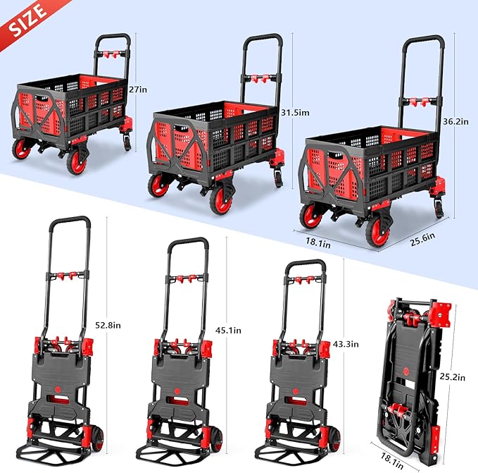 2 in 1 Hand Truck Dolly Foldable, 330LB Folding Hand Truck Heavy Duty Carrying - Image 2