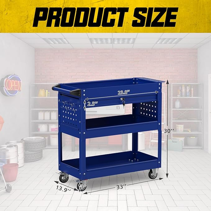 3 Tier Rolling Tool Cart on Wheels, 450 LBS Capacity Tool Cart - Image 7