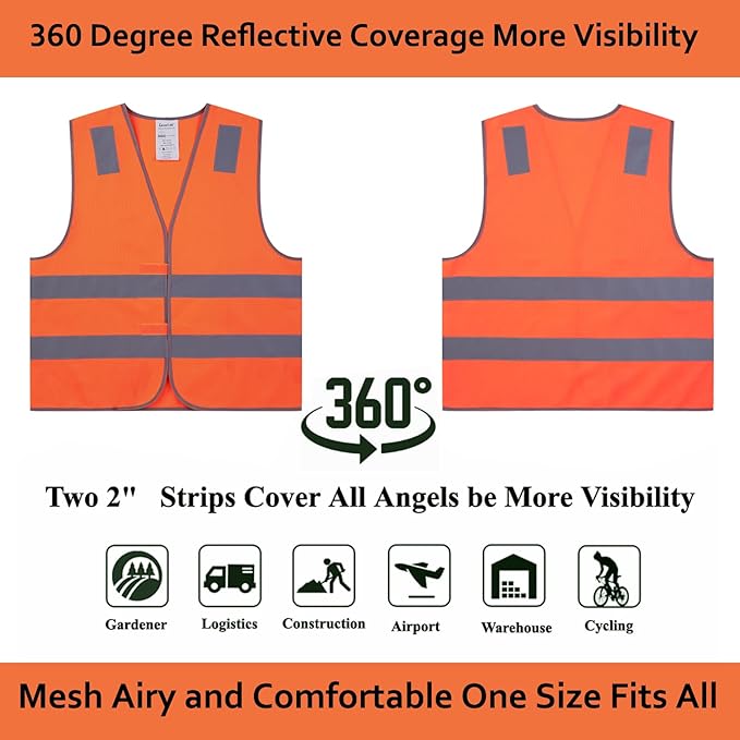 Orange Safety Vests 10 Pack, Reflective High Visibility Construction Working - Image 4