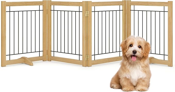 Wire Dog Gate Solid Wood Frame, Anti-Chewing, Indoor Freestanding Pet Gate by Acovy