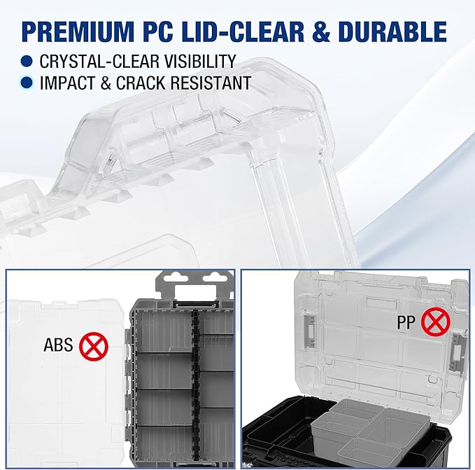 WORKPRO Small Parts Organizer 3 Pieces, Portable Stackable Hardware Storage Case - Image 4