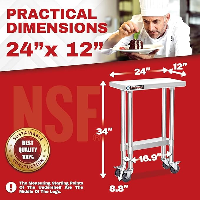 DuraSteel 24x12 NSF Stainless Steel Cart Work Table - Image 2