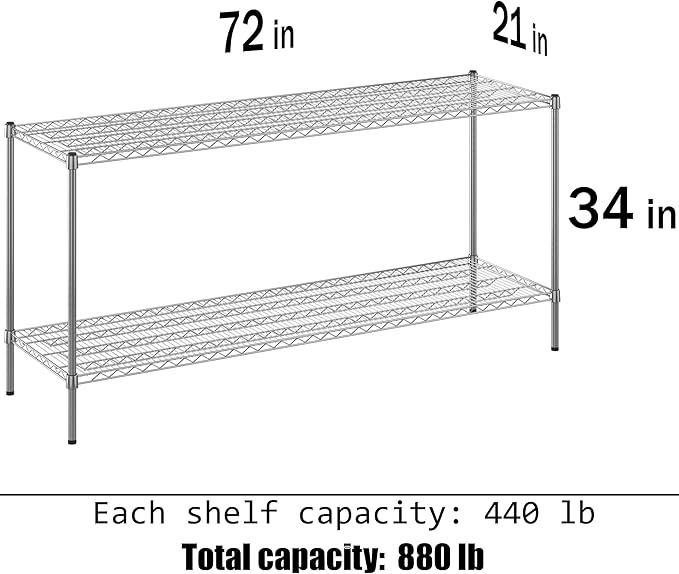 21" Deep x 72" Wide x 34" Height Wire Shelving Kit | 2-Tier | NSF Commercial - Image 3