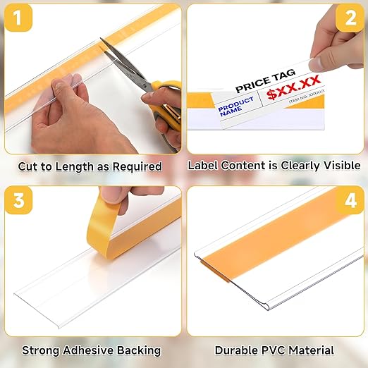 50 Pcs Shelf Label Strips, Self Adhesive Shelf Label Holder, 1.5''H x 48''L - Image 4