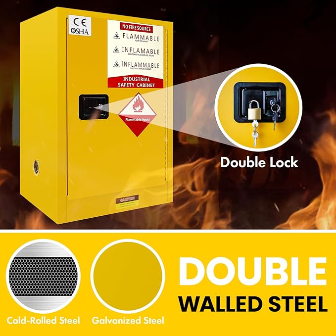 Flammable Storage Cabinet 34"x34"x65", 90 Gallon Chemical Safety Cabinet - Image 5