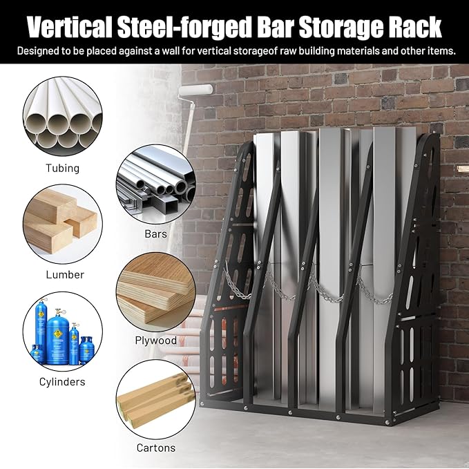 1500LBS Vertical Bar Rack Standing Storage Rack, 4 Bays Lumber Storage - Image 3