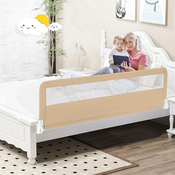 BABY JOY Bed Rails for Toddlers, Upgraded Swing Down Bed Guard w/Safety Strap - Image 9