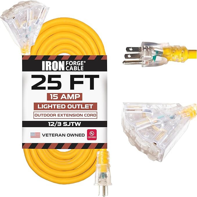 IRON FORGE CABLE 25 Foot Lighted Outdoor Extension Cord by IronForgeCable