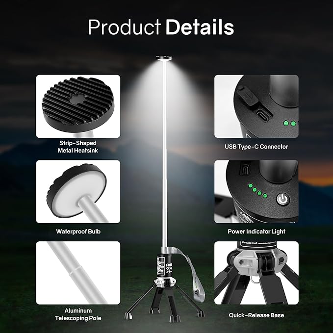Rechargeable Camping Lantern — Adjustable Height Portable Light, Easy Setup - Image 6