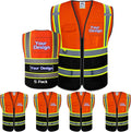 Custom Safety Vest with Logo Pockets High Visibility Reflective Vests by CustomTok