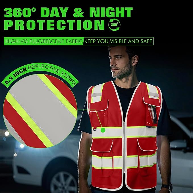BeautyWill Custom Logo 10 Pockets Safety Vest Class2 ANSI Certified High - Image 2
