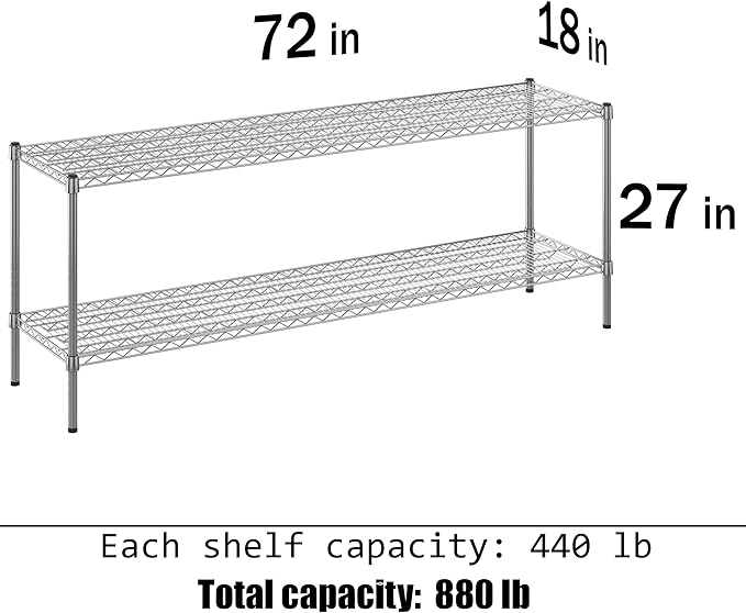 18" Deep x 72" Wide x 27" Height Wire Shelving Kit | 2-Tier | NSF Commercial - Image 3