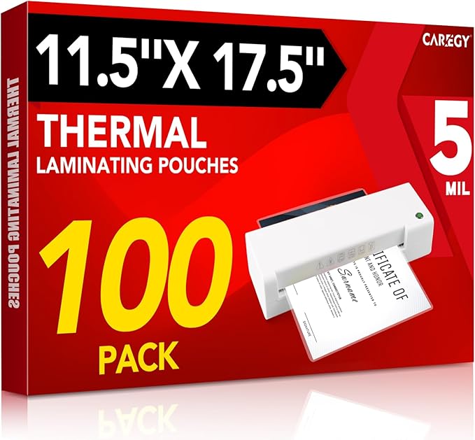 CAREGY 100 Pack Laminating Sheets, Hold 11 x 17 Inch Sheet, 5 Mil Clear Thermal by CAREGY
