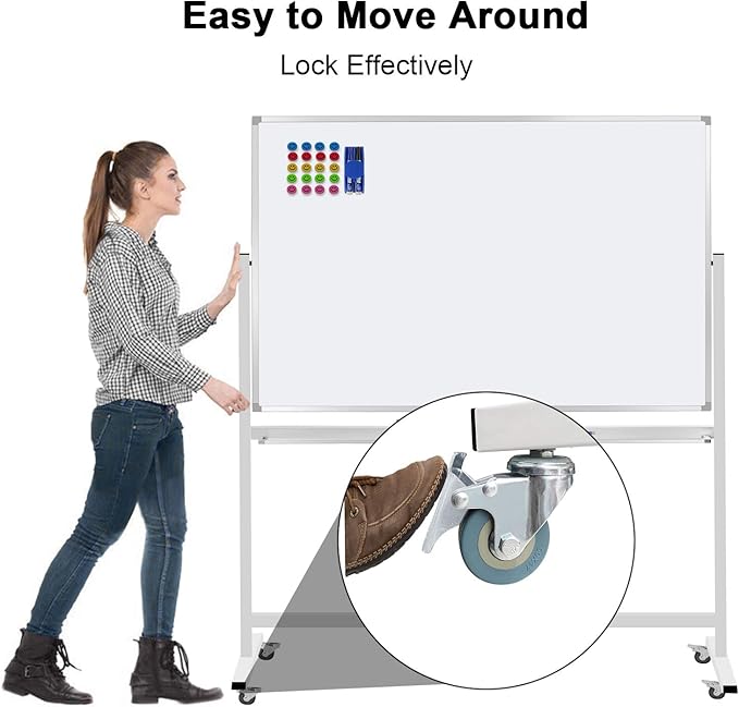 60"x40" Mobile Whiteboard Double-Sided Magnetic Large Dry Erase White Board - Image 3