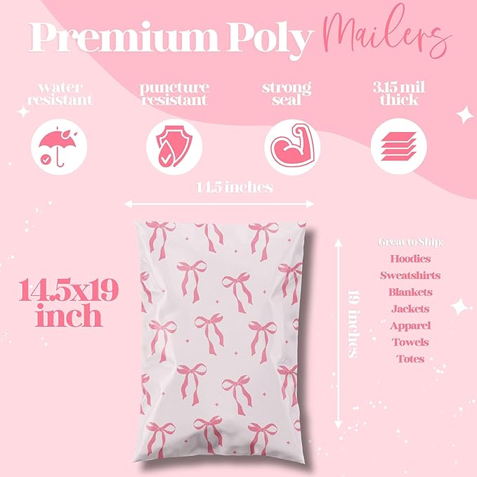 14.5x19 Designer Poly Mailer 100 Pack Heavy Duty Waterproof Self Seal Shipping - Image 3